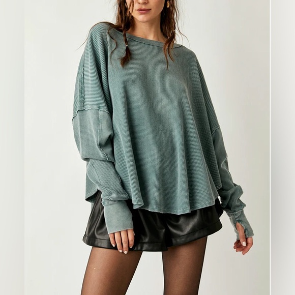 Free People Tops - Free People Microphone Drop Thermal Knit Top in Silver Pine.  NWT.
